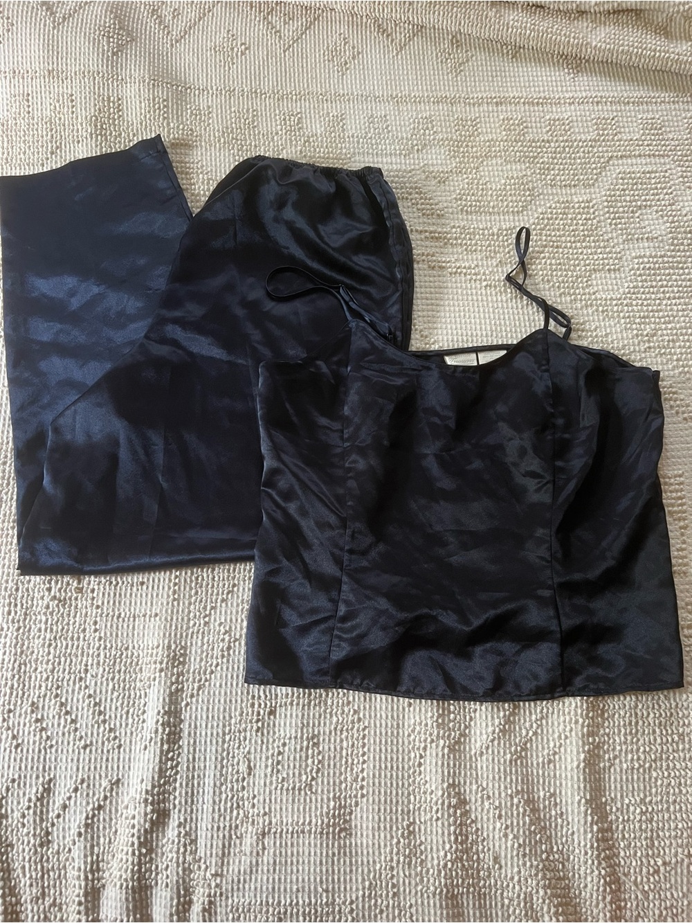 Vintage 90s Navy blue Satin Camisole Top and pants Set